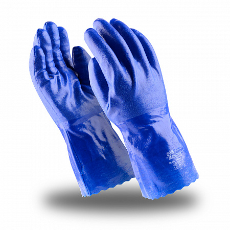 Перчатки ВИБЛОК (TK-805), интерлок, нитрил сплошной, неопреновые блоки, цвет синий